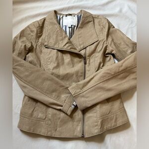 Anthropologie Ett Twa Beige Faux Leather Moto Jacket Fall Neutral Biker Size XS